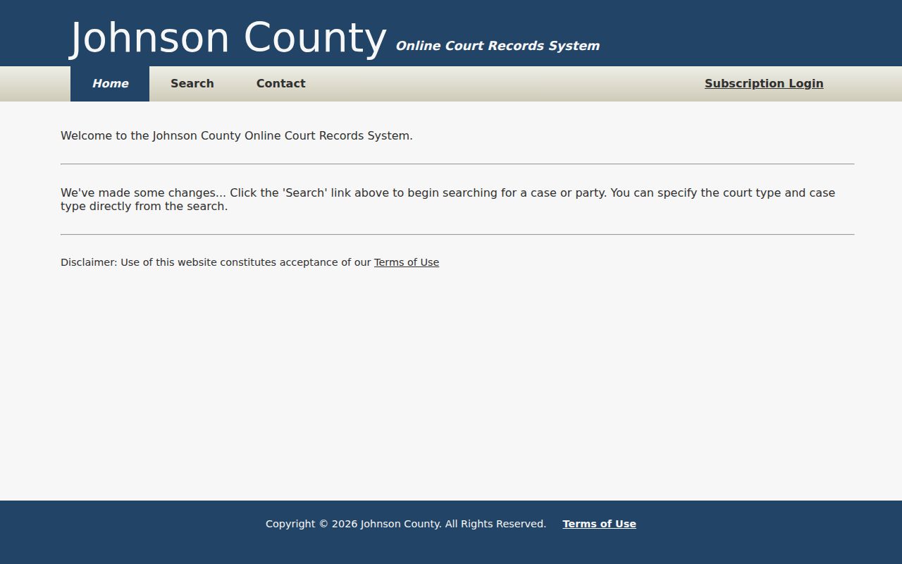 Johnson County Online Court Records landing page