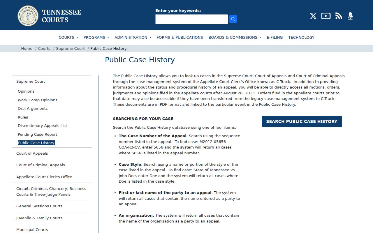 Tennessee appellate Public Case History overview