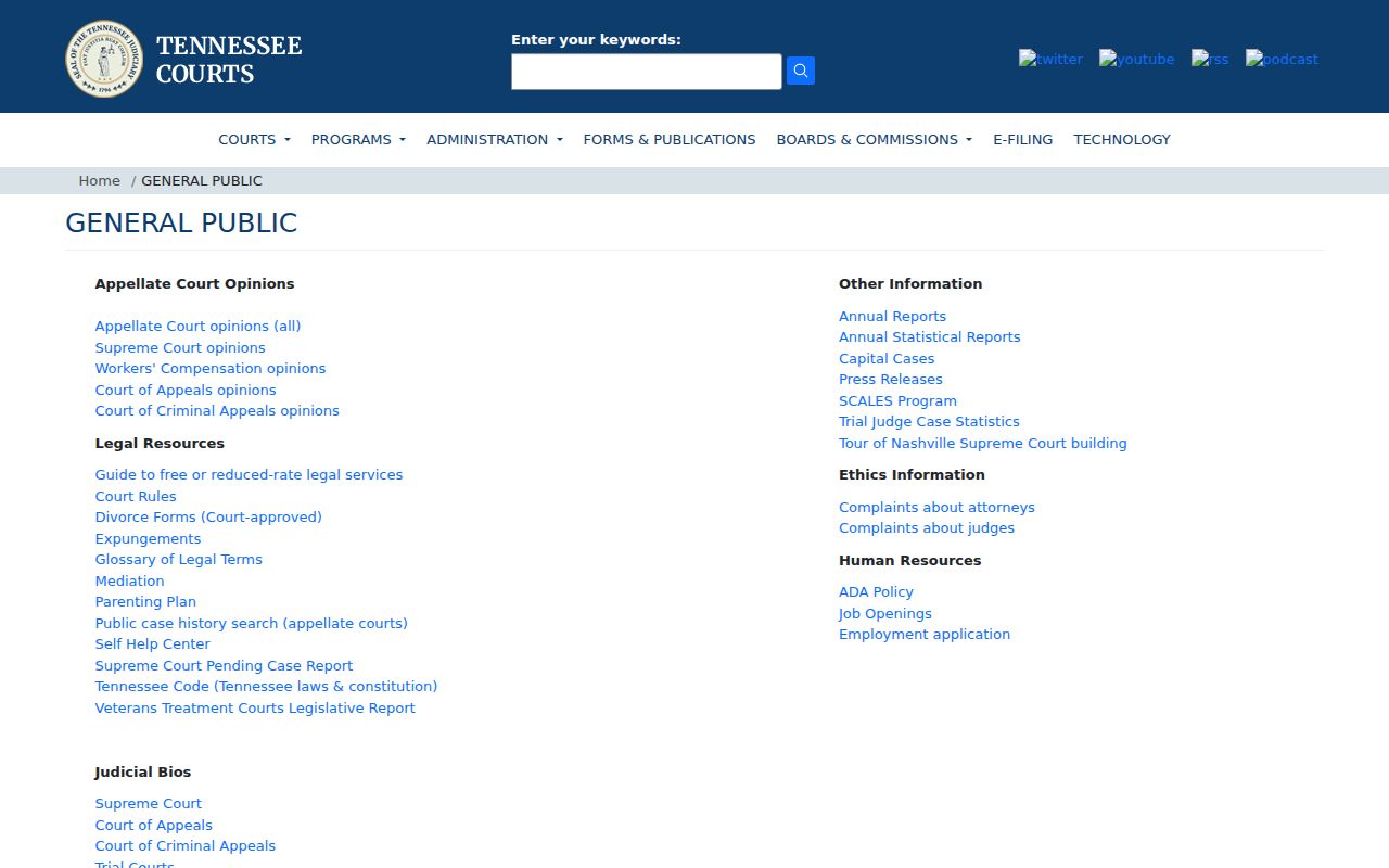 Tennessee Courts resources for the general public