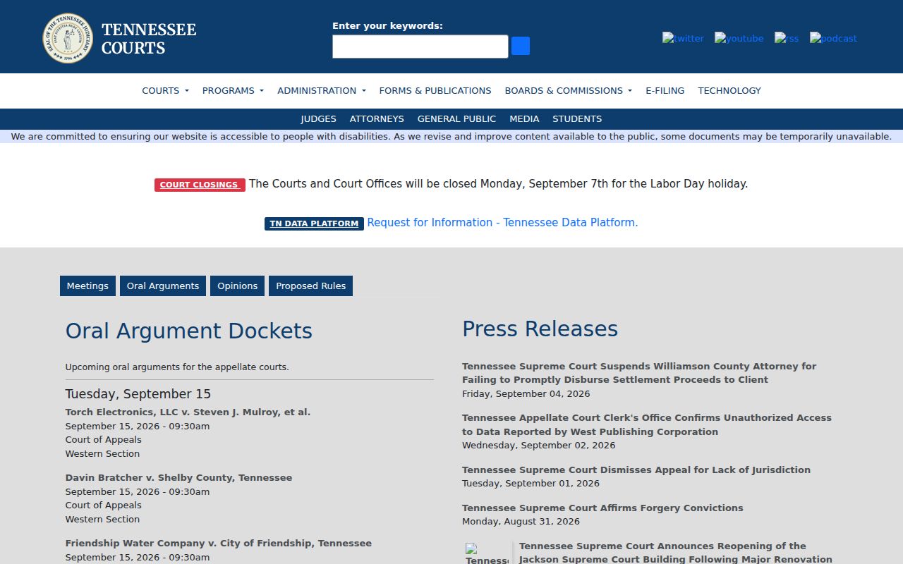Tennessee Courts official home page