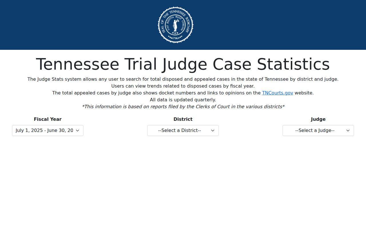 Tennessee Judge Stats search page for aggregate court statistics